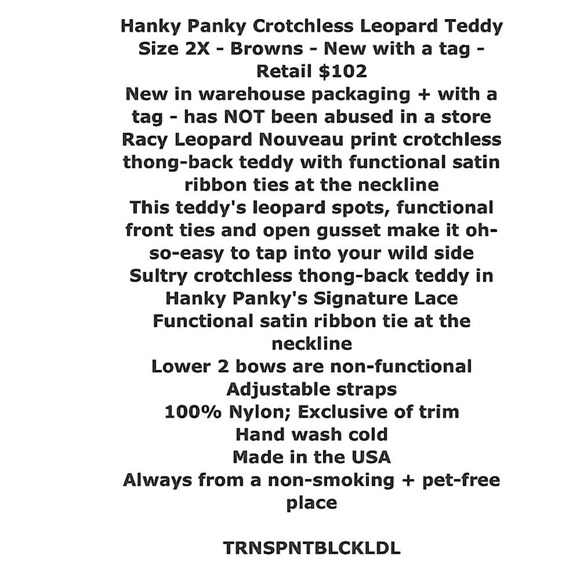 $102 Hanky Panky Leopard Print Teddy 2X PLUS Sexy Crotchless Girlfiend Wife GIFT - Picture 2 of 15